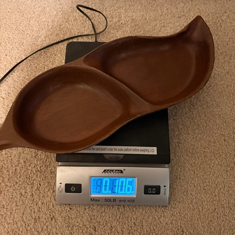 Mid Century Modern Teak Wood Divided Tray Quon Quon Handcrafted Pea Pod Leaf